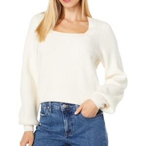 Madewell White Crew Neck Sweater with Balloon Sleeves